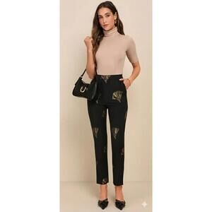 Lafayette 148 New York Barrow Straight Leg Dress Pants Black & Gold Size 2 NWFT